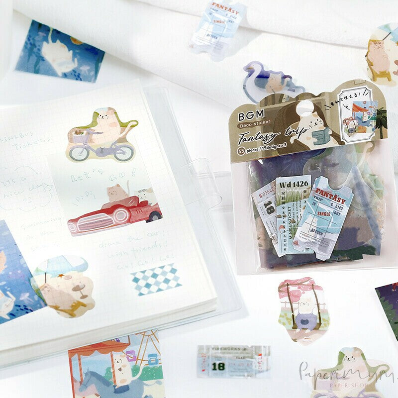 Washi Sticker Flakes Fantasy Trip Neko Land