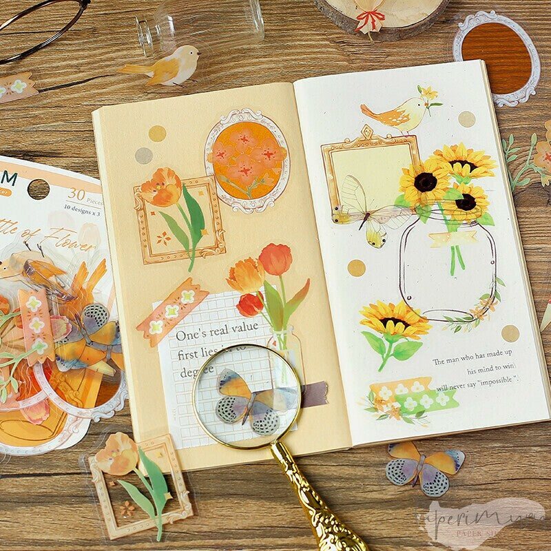 BGM PET Sticker Set Flower Blooms in a Bottle Yellow
