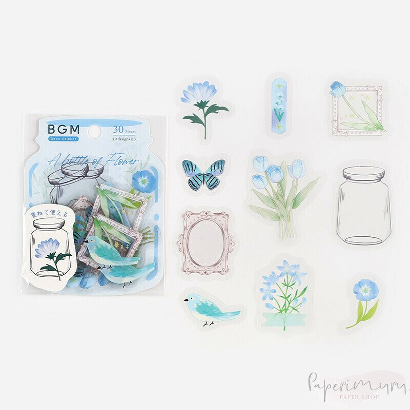 BGM PET Sticker Set Flower Blooms in a Bottle Light Blue