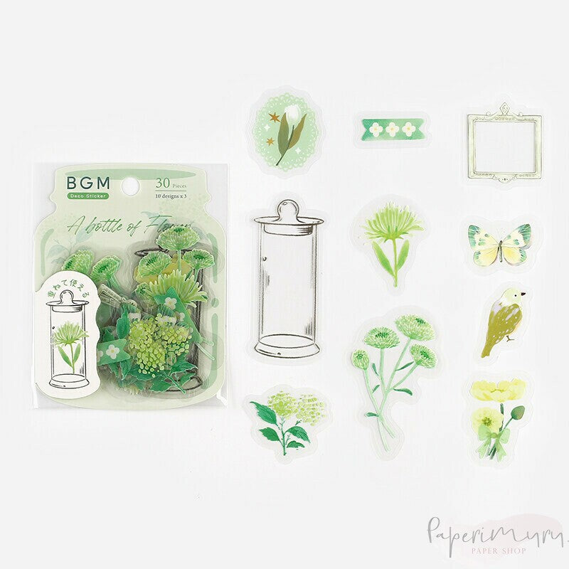 BGM PET Sticker Set Flower Blooms in a Bottle Light Green