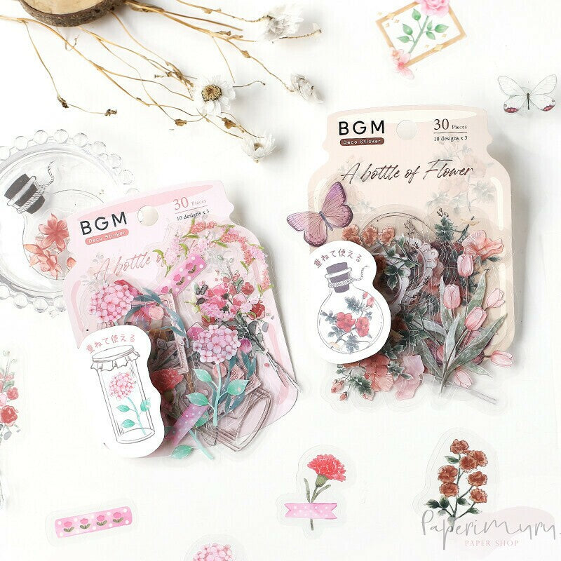 BGM PET Sticker Set Flower Blooms in a Bottle Crimson