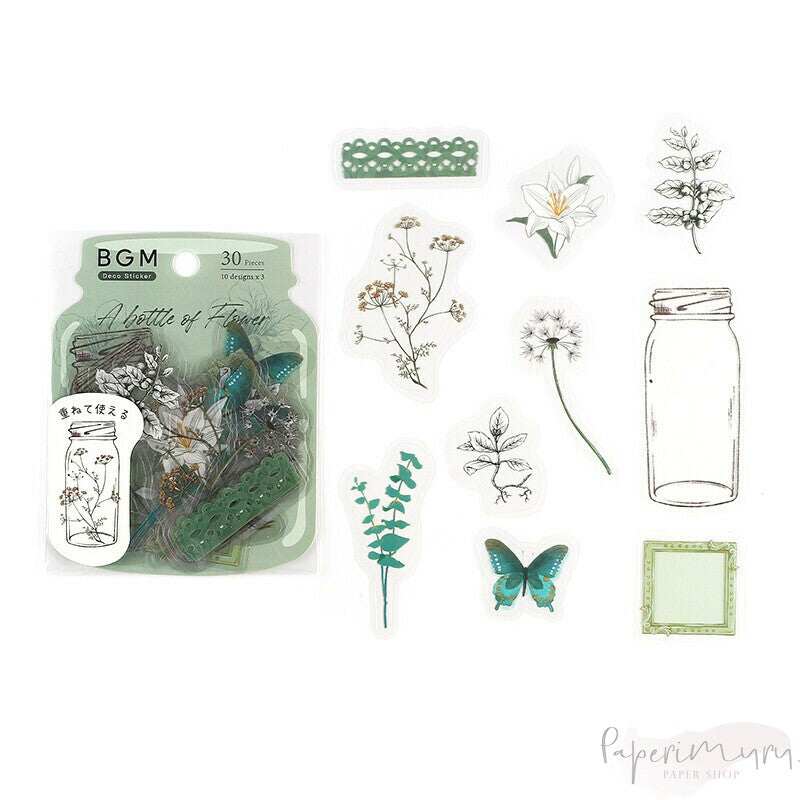 BGM PET Sticker Set Flower Blooms in a Bottle Dark Green