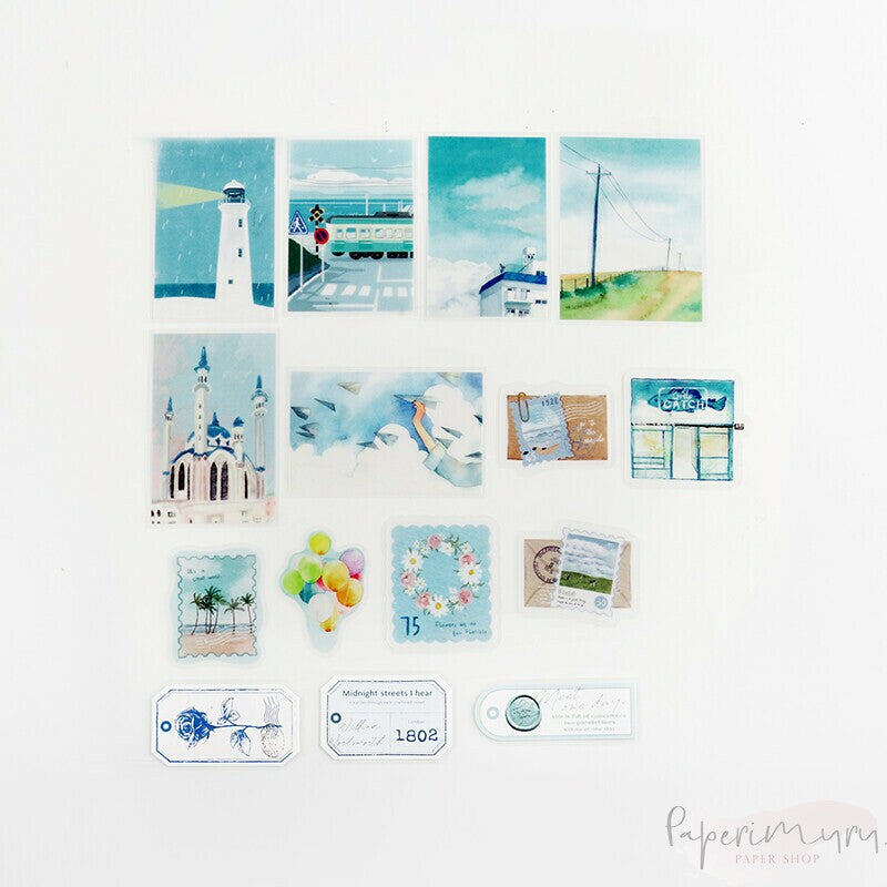 Washi Sticker Flakes Island Encounter Blue