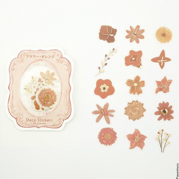 Washi Sticker Flakes Orange Flowers Foil