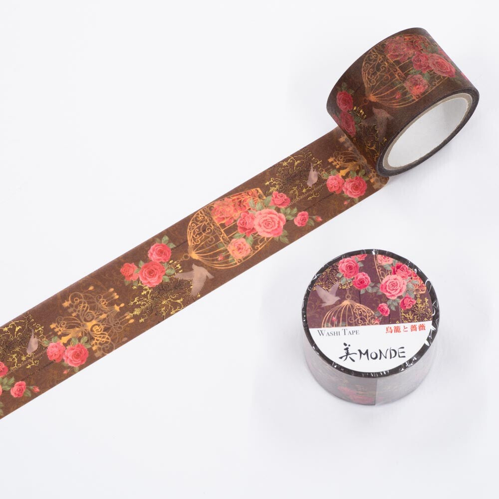 Saien 25mm Washiteippi Bird Cage and Roses