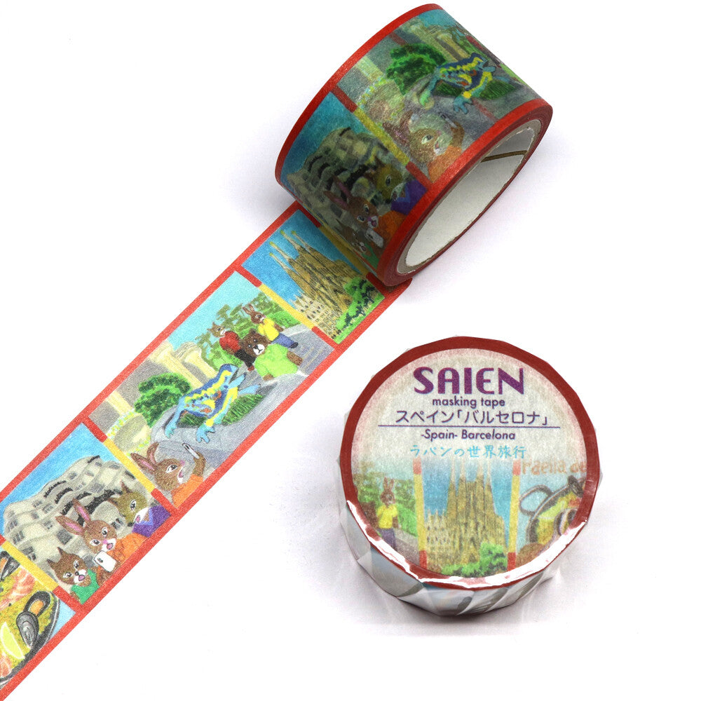 Saien 25mm Washiteippi Rabbit Lapin World Trip Spain-Barcelonak