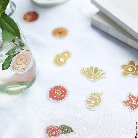 Washi Sticker Flakes Yellow Flowers Foil