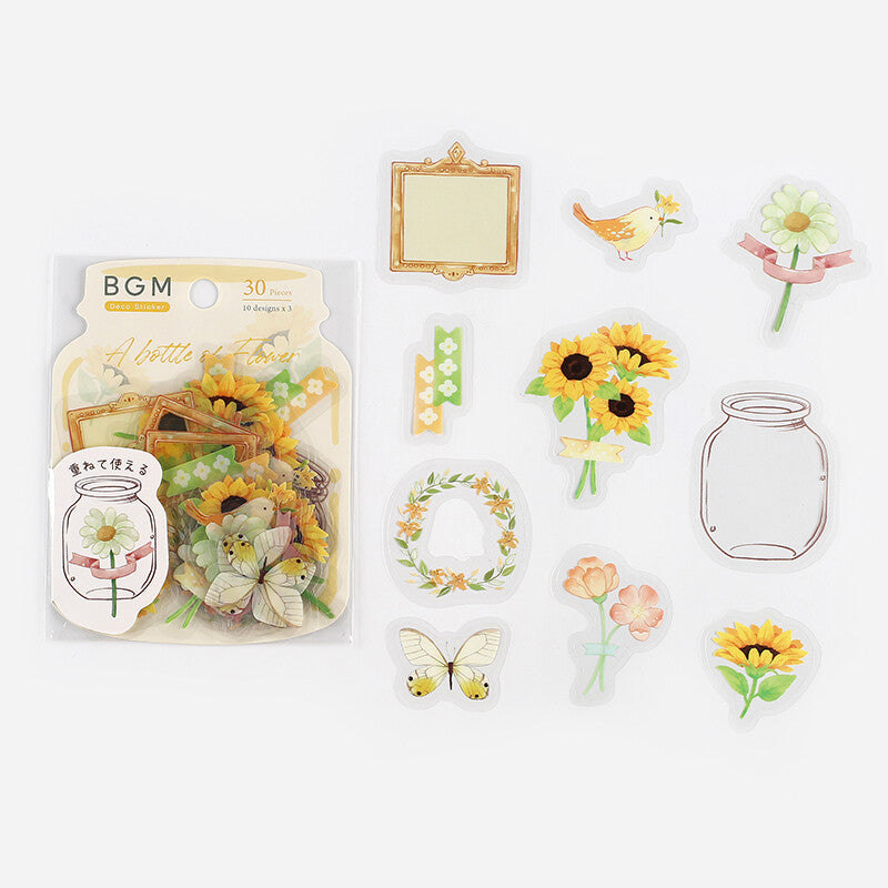 BGM PET Sticker Set A Bottle of Flower Yellow