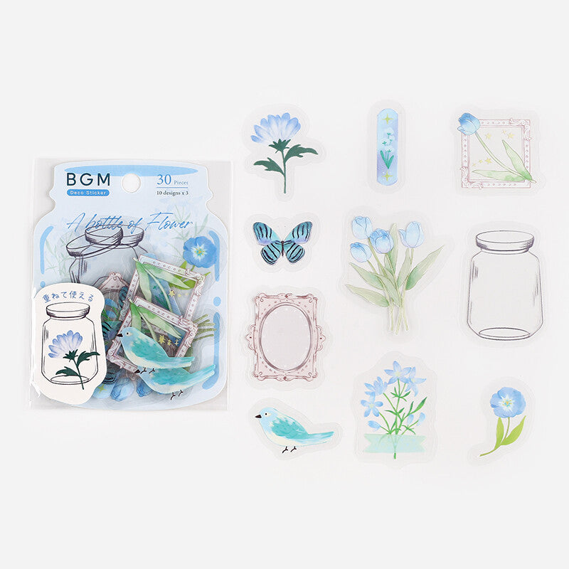 BGM PET Sticker Set Flower Blooms in a Bottle Light Blue