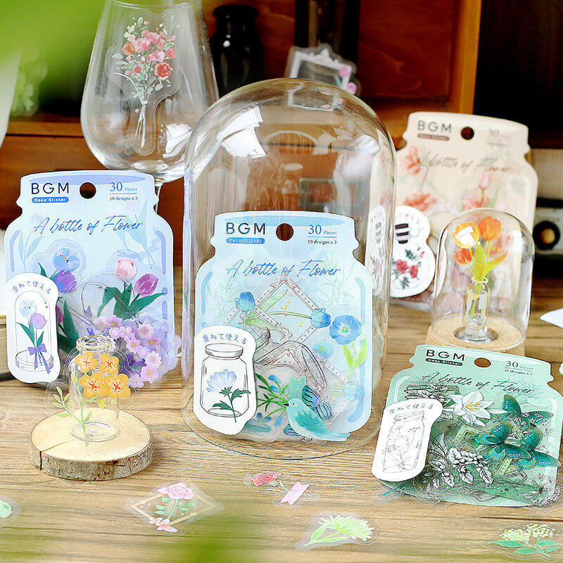 BGM PET Sticker Set Flower Blooms in a Bottle Light Blue