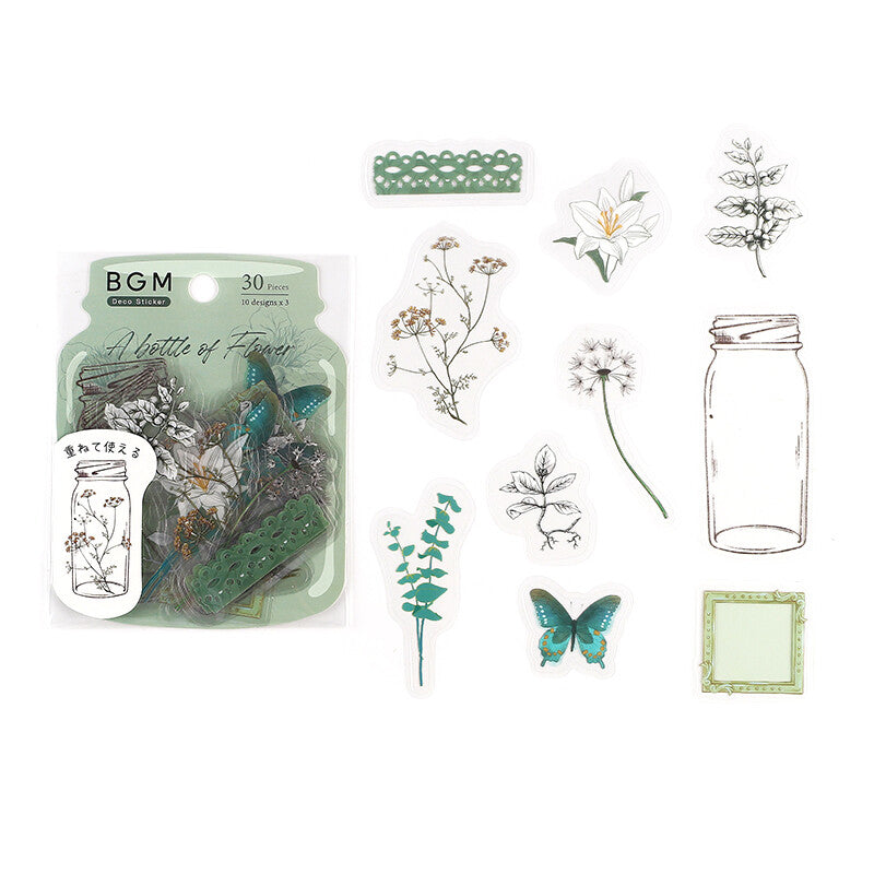 BGM PET Sticker Set A Bottle of Flower Dark Green