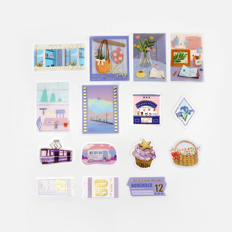 BGM Planner Sticker Flakes Leisurely Time Purple