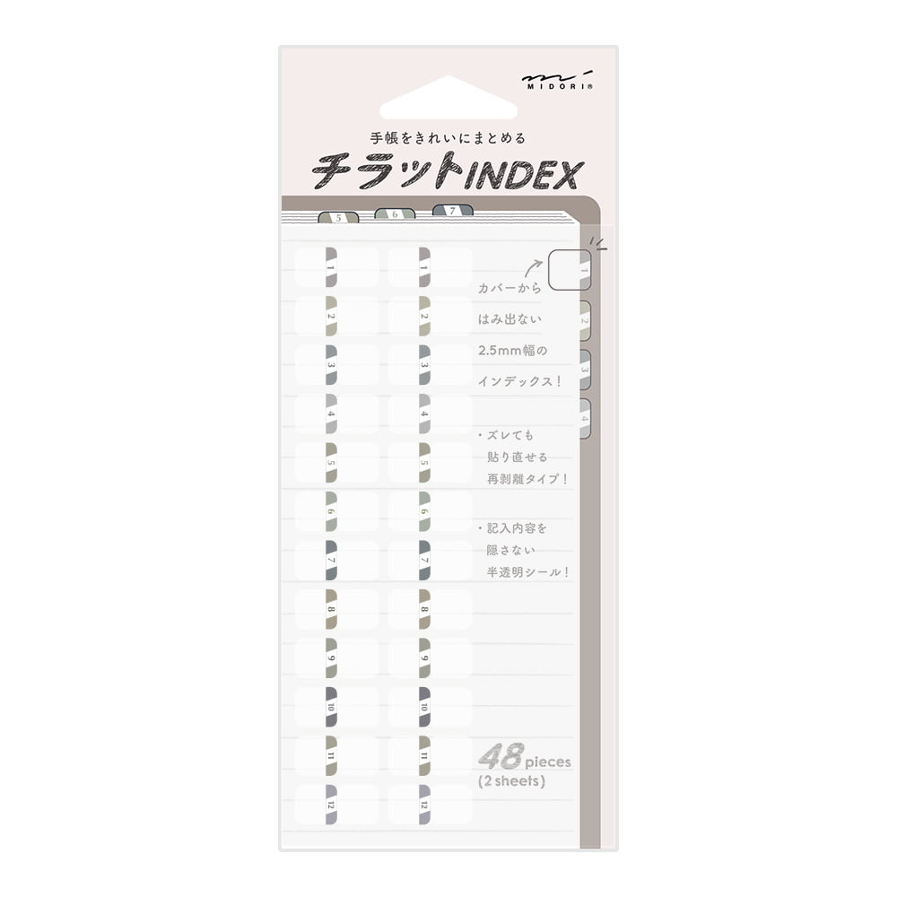 Midori Index Label S Chiratto Numbers Gray