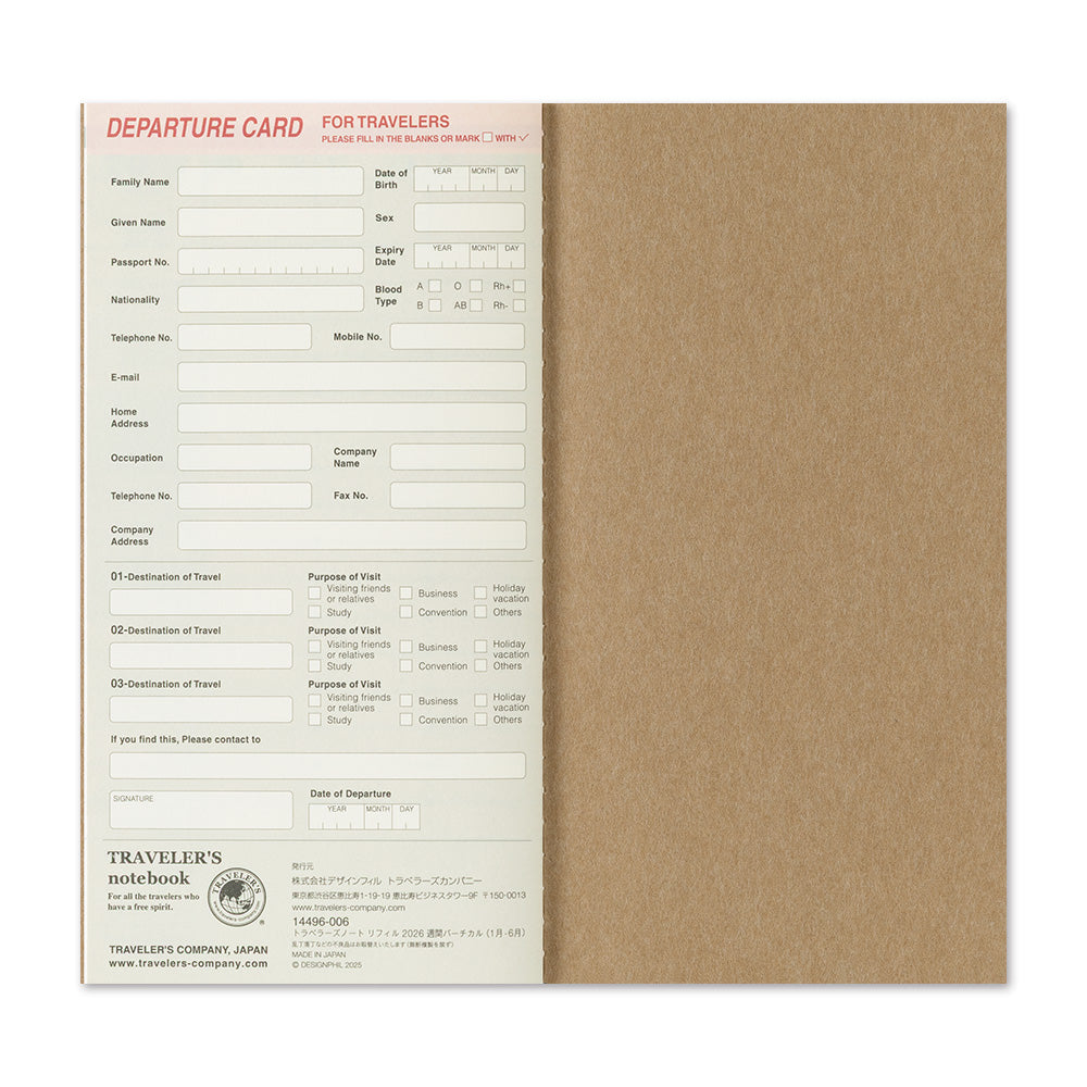 Traveler's Notebook 2026 Weekly Vertical Diary Regular Size