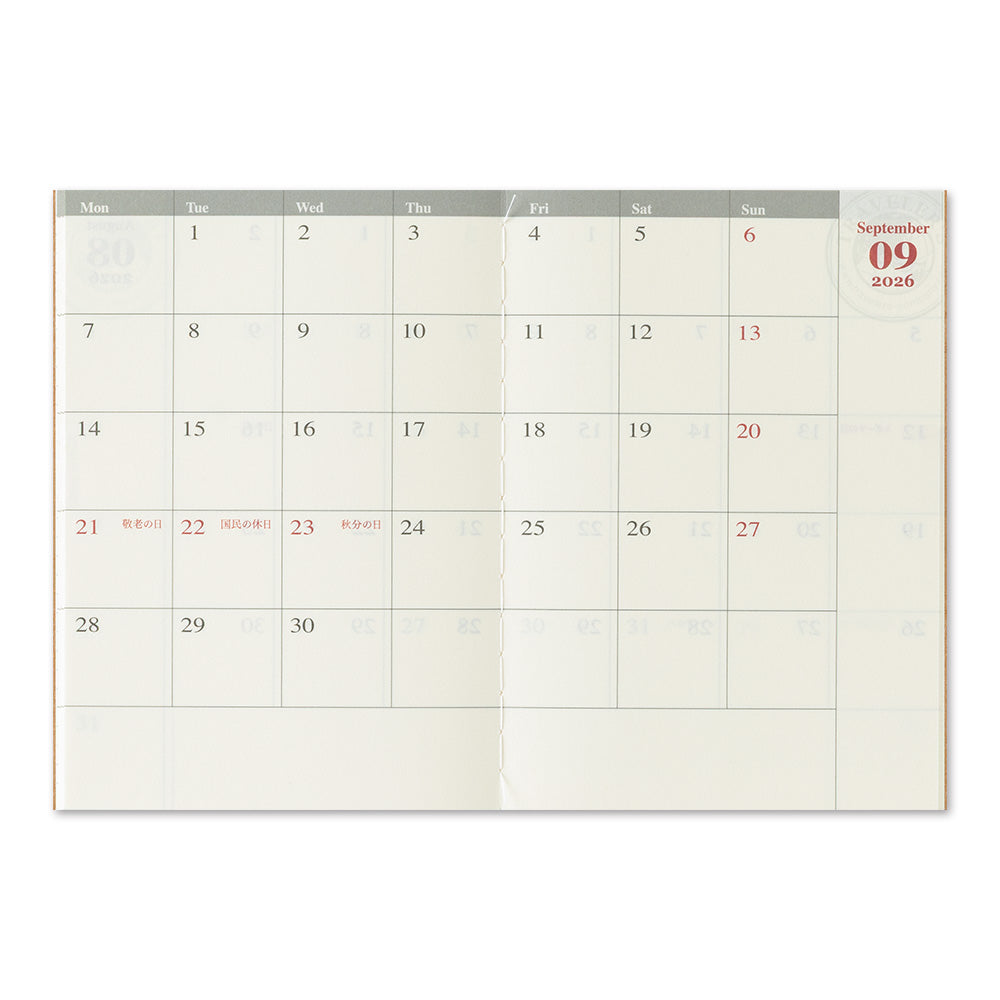 Traveler's Notebook 2026 Monthly Diary Passport Size