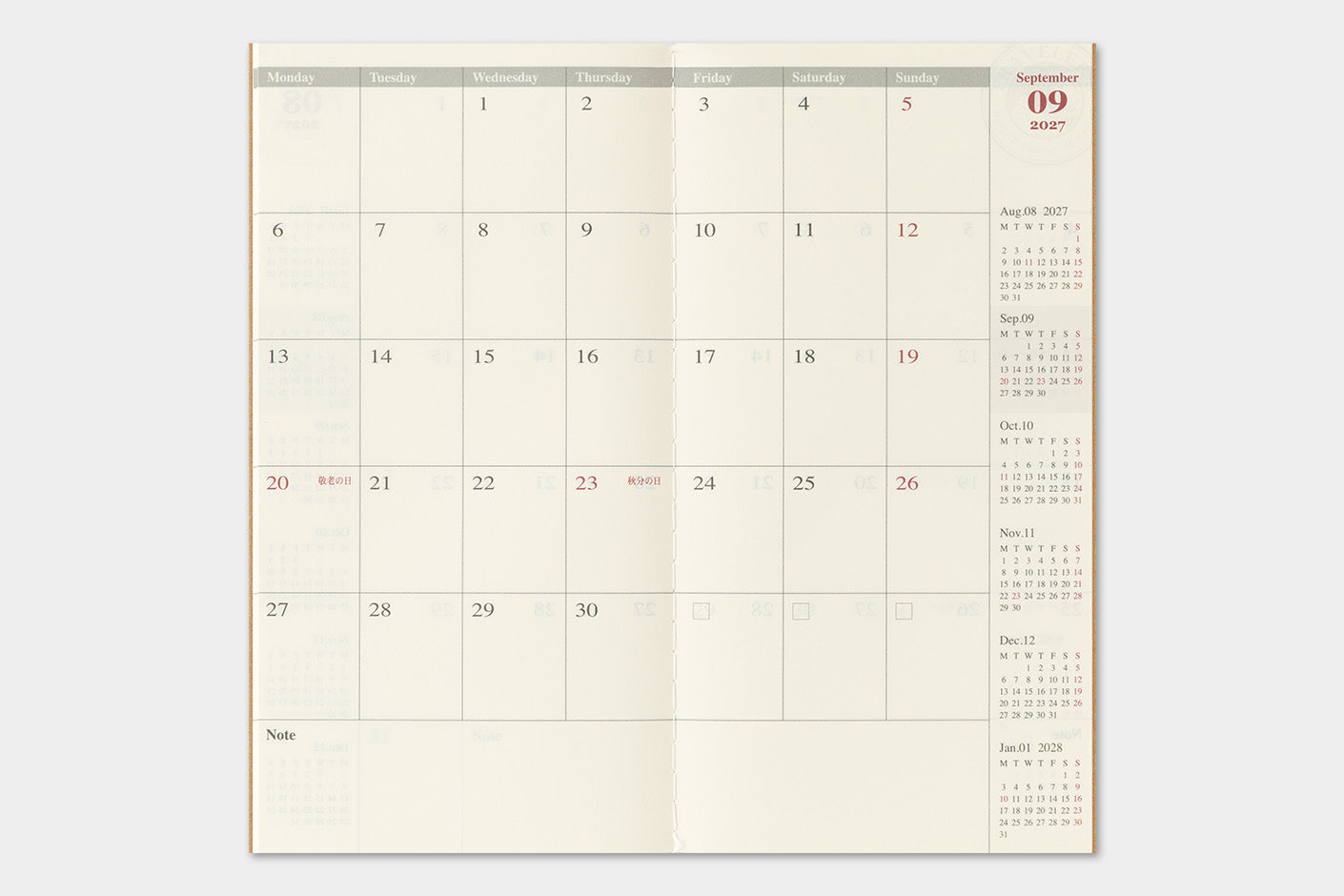 Traveler's Notebook 2027 Monthly Diary Regular Size