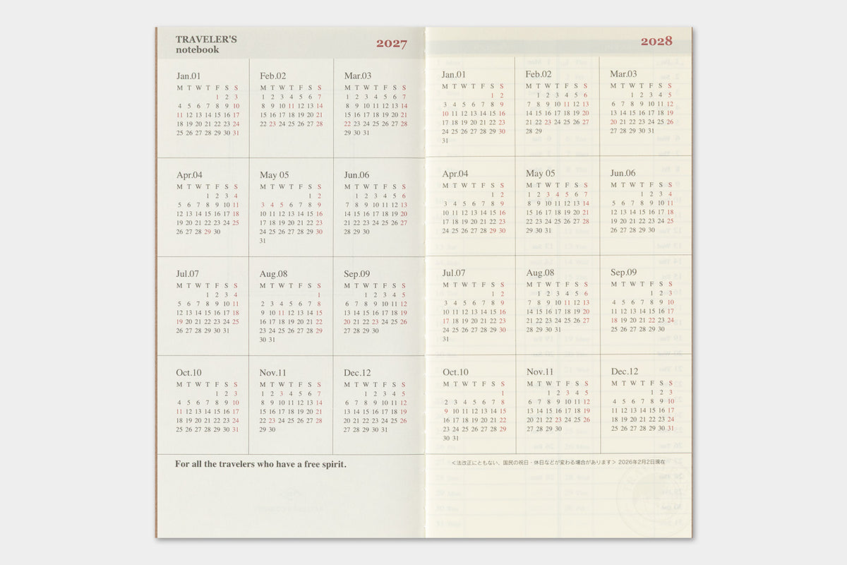 Traveler's Notebook 2027 Weekly + Memo Diary Regular Size