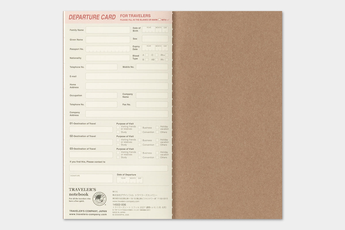 Traveler's Notebook 2027 Weekly + Memo Diary Regular Size