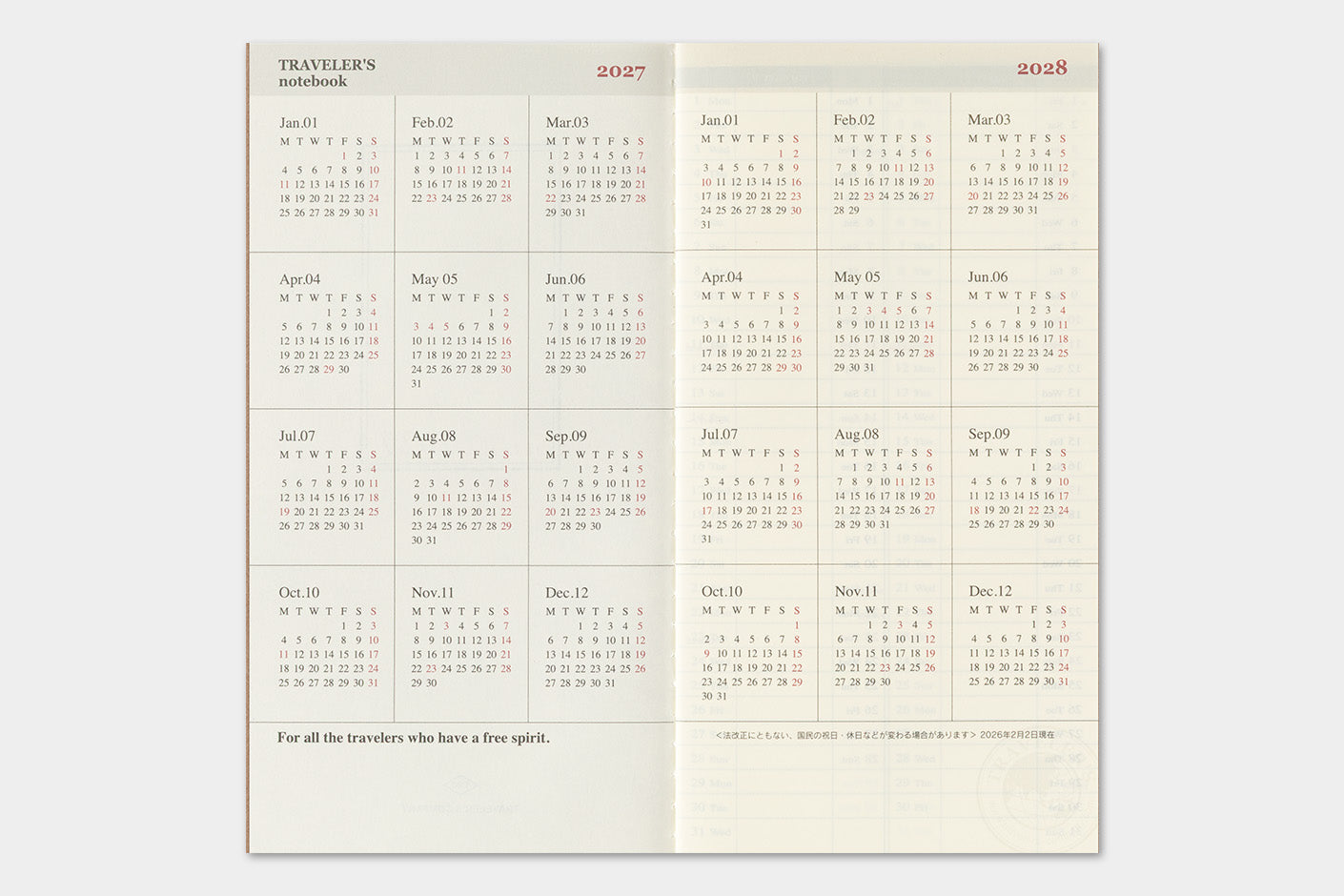 Traveler's Notebook 2027 Weekly Vertical Diary Regular Size
