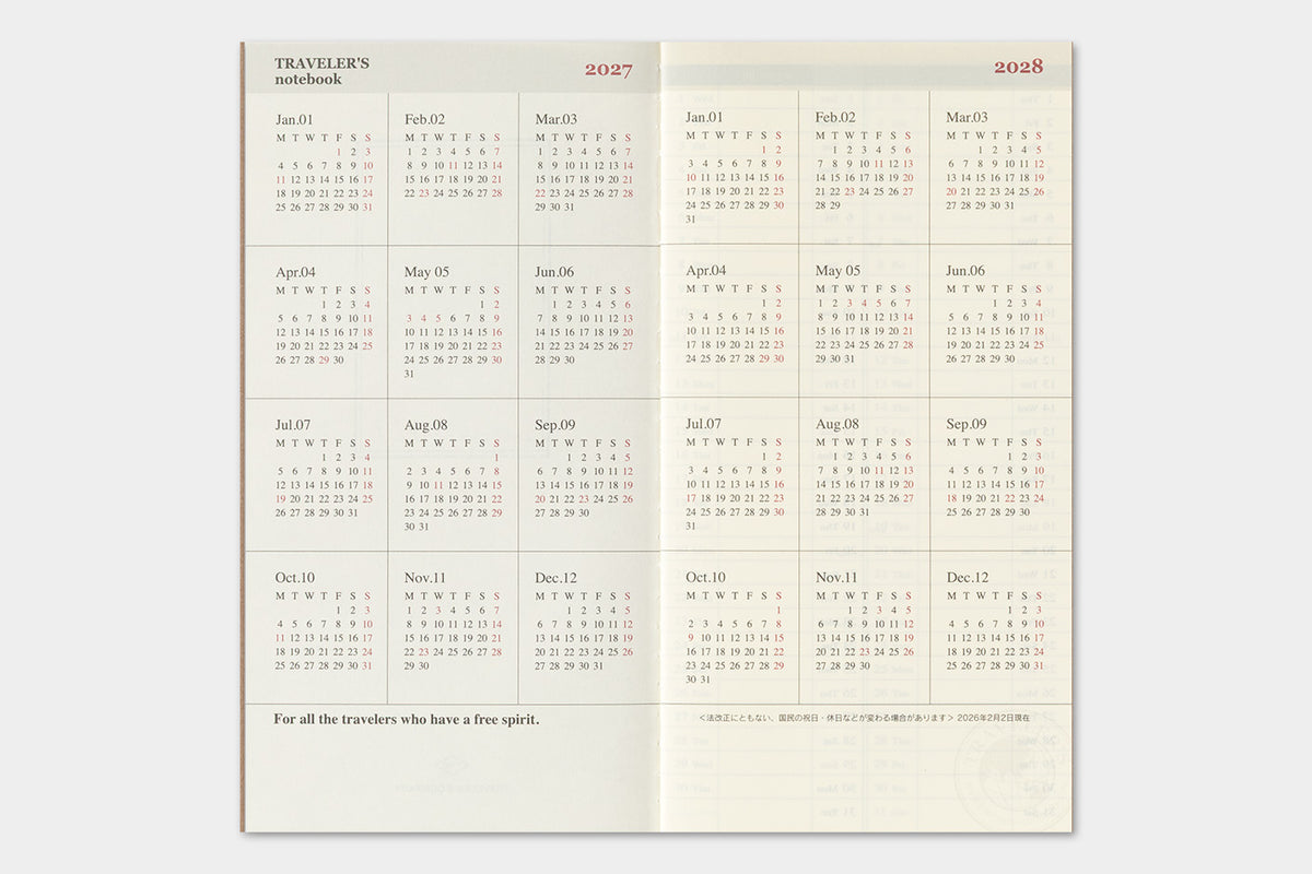 Traveler's Notebook 2027 Weekly Vertical Diary Regular Size