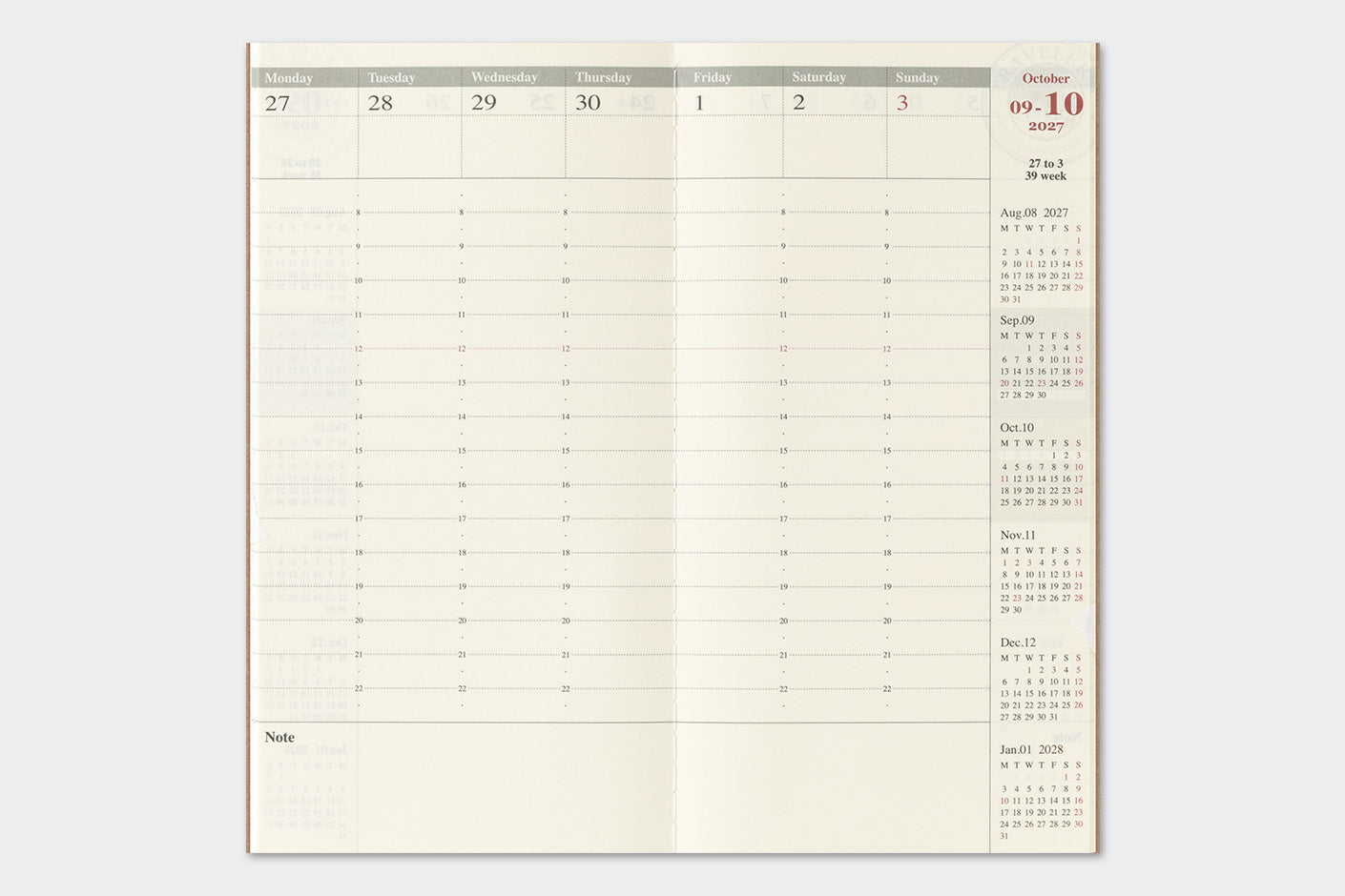 Traveler's Notebook 2027 Weekly Vertical Diary Regular Size