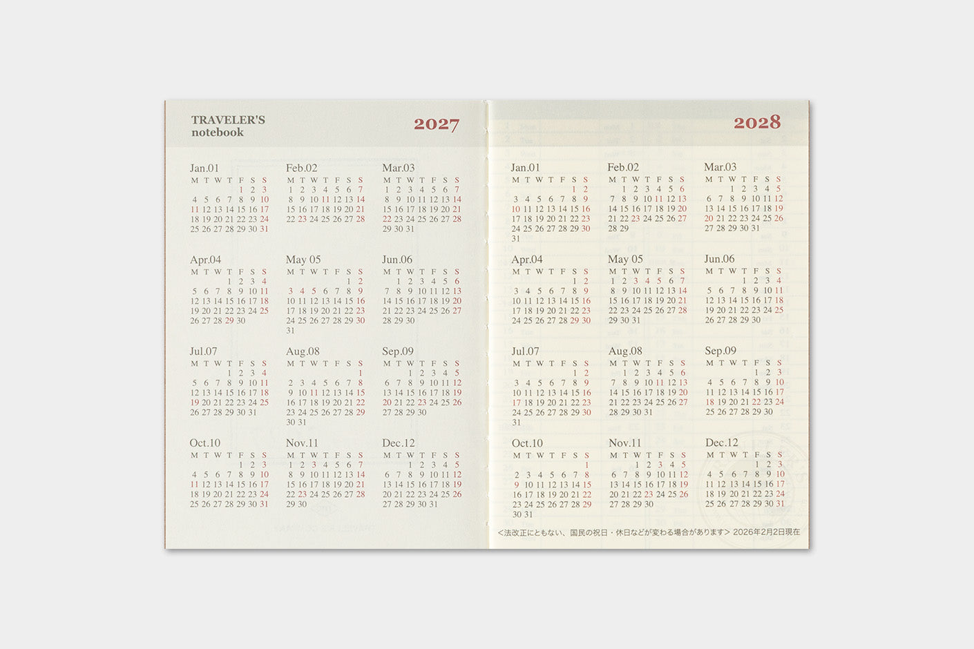 Traveler's Notebook 2027 Weekly Diary Passport Size