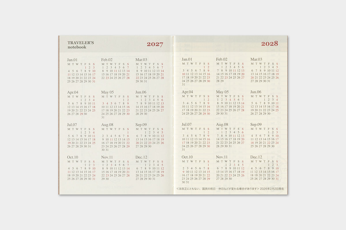 Traveler's Notebook 2027 Weekly Diary Passport Size