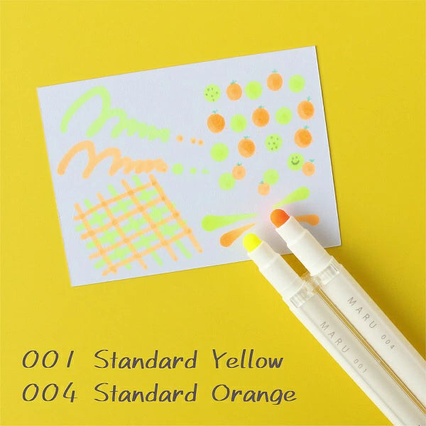 MARU Liner Dot Marker Highlighter TWINS 001 Standard Yellow + 004 Standard Orange