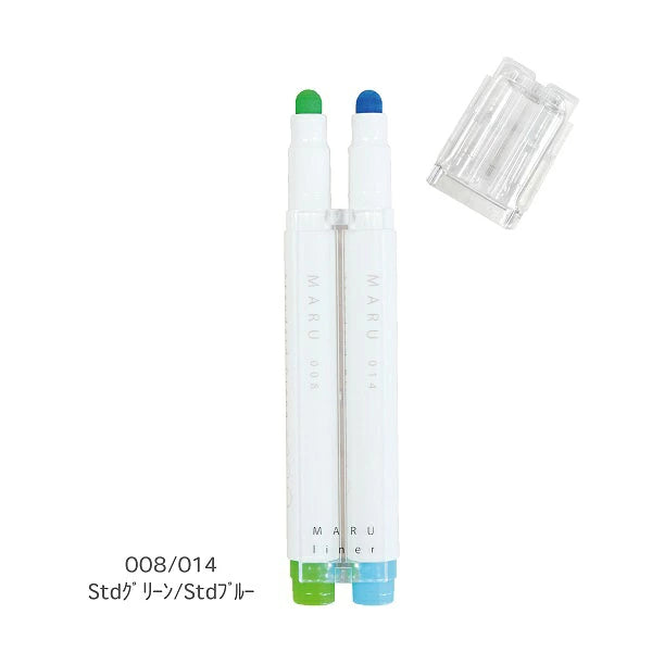 MARU Liner Dot Marker Highlighter TWINS 008 Standard Green + 014 Standard Blue