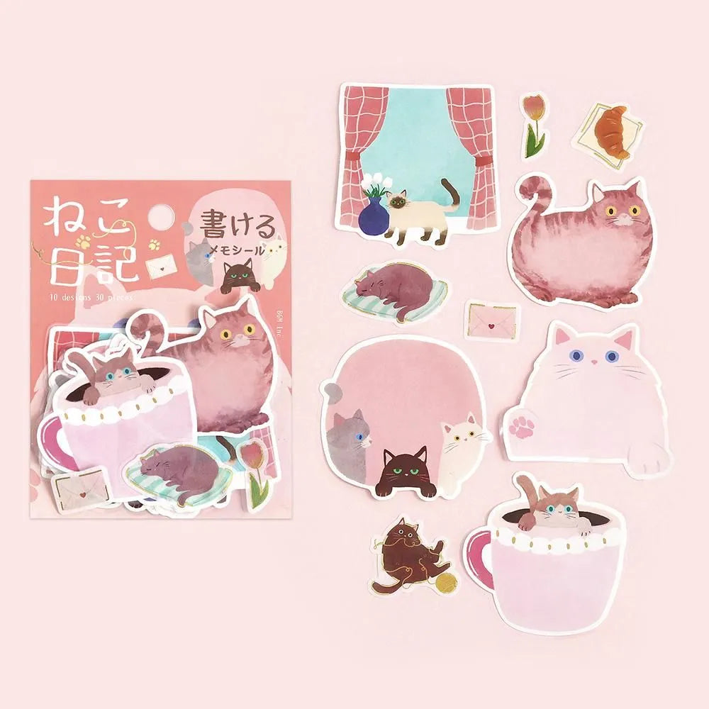 Cat Diary Memo Stickers Pink