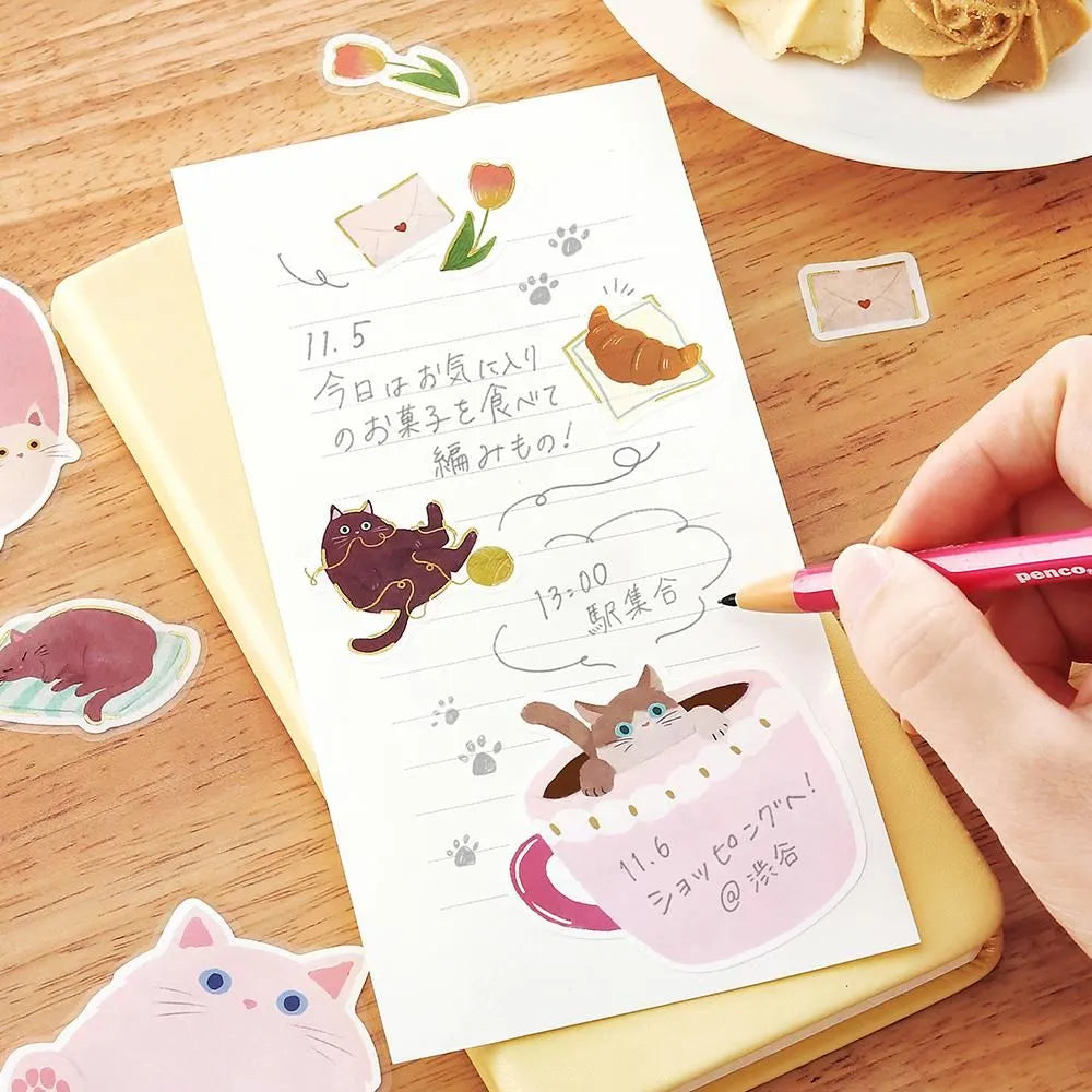 Cat Diary Memo Stickers Pink