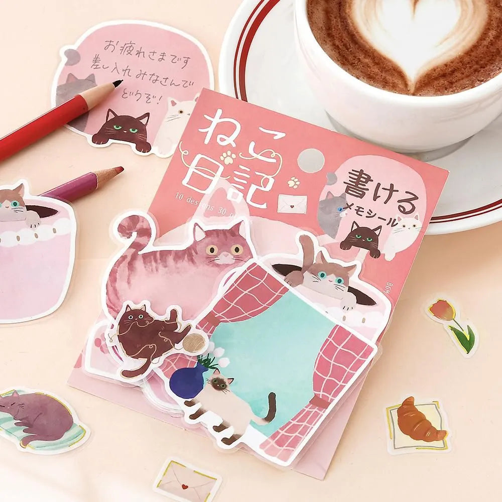 Cat Diary Memo Stickers Pink
