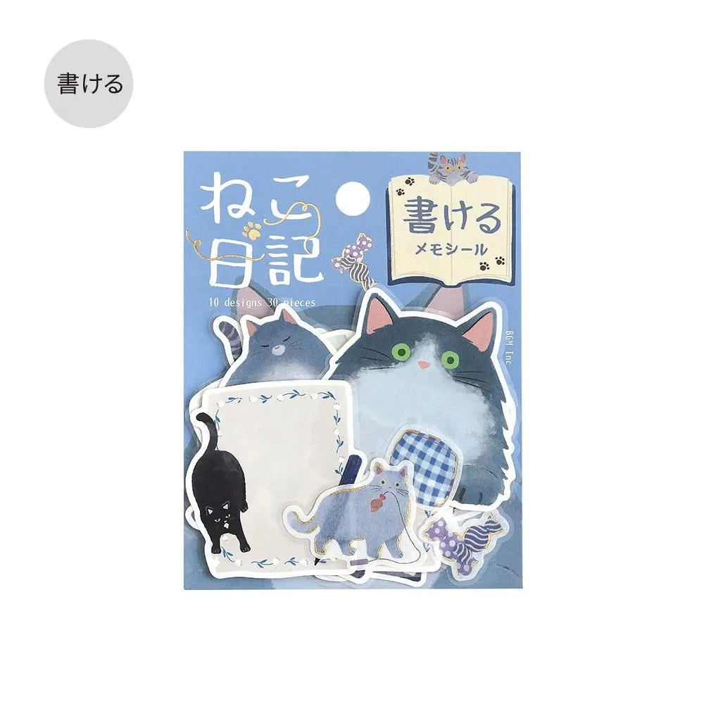 Cat Diary Memo Stickers Blue
