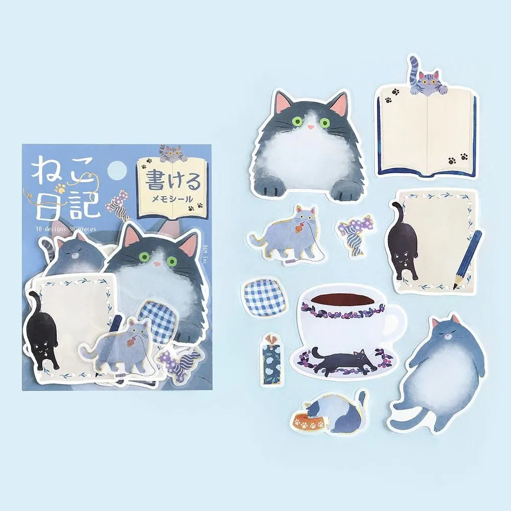Cat Diary Memo Stickers Blue