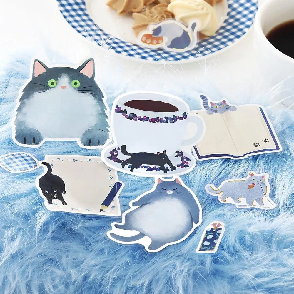 Cat Diary Memo Stickers Blue