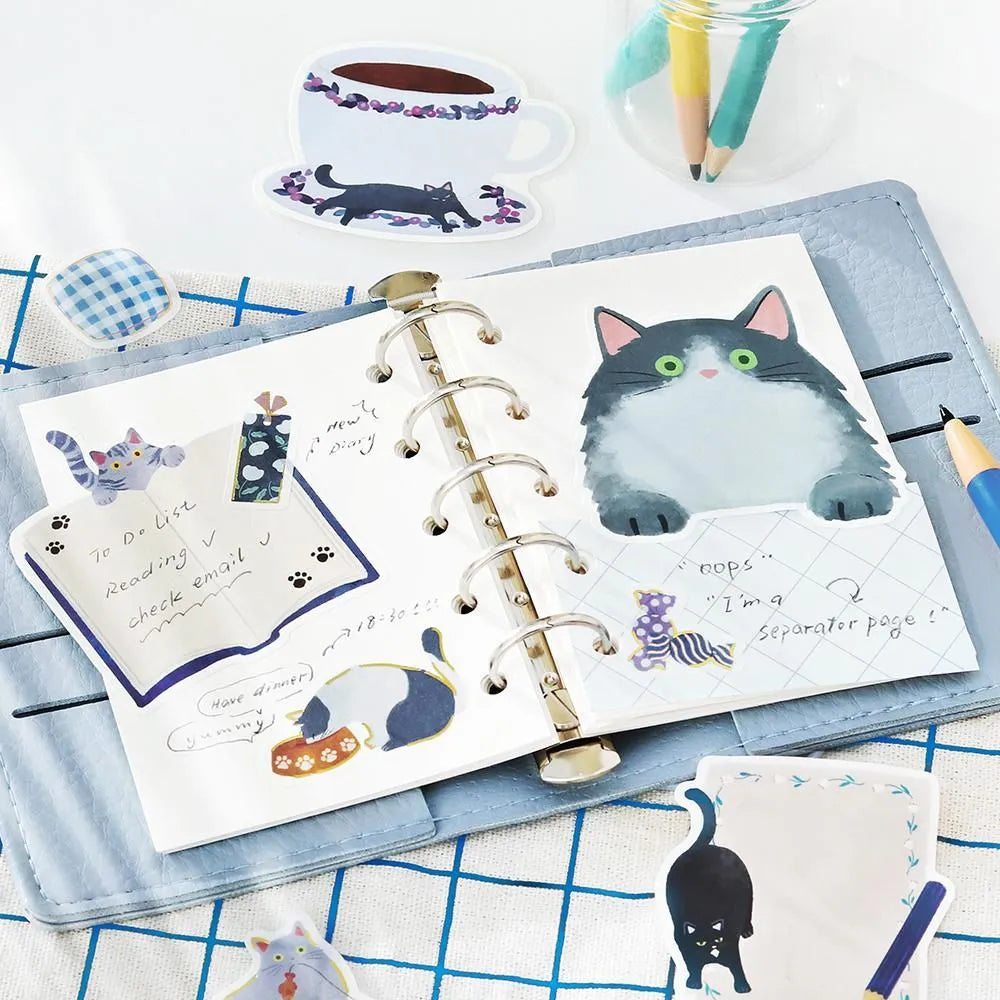 Cat Diary Memo Stickers Blue