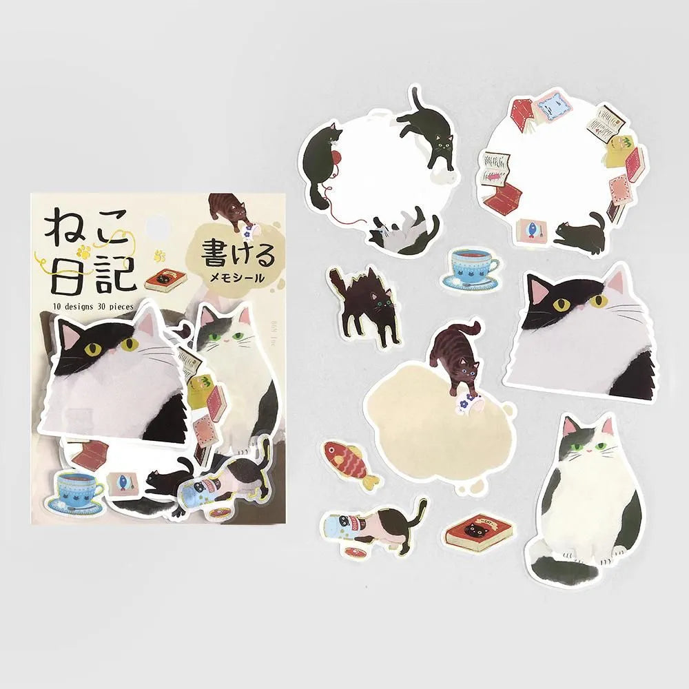 Cat Diary Memo Stickers Black