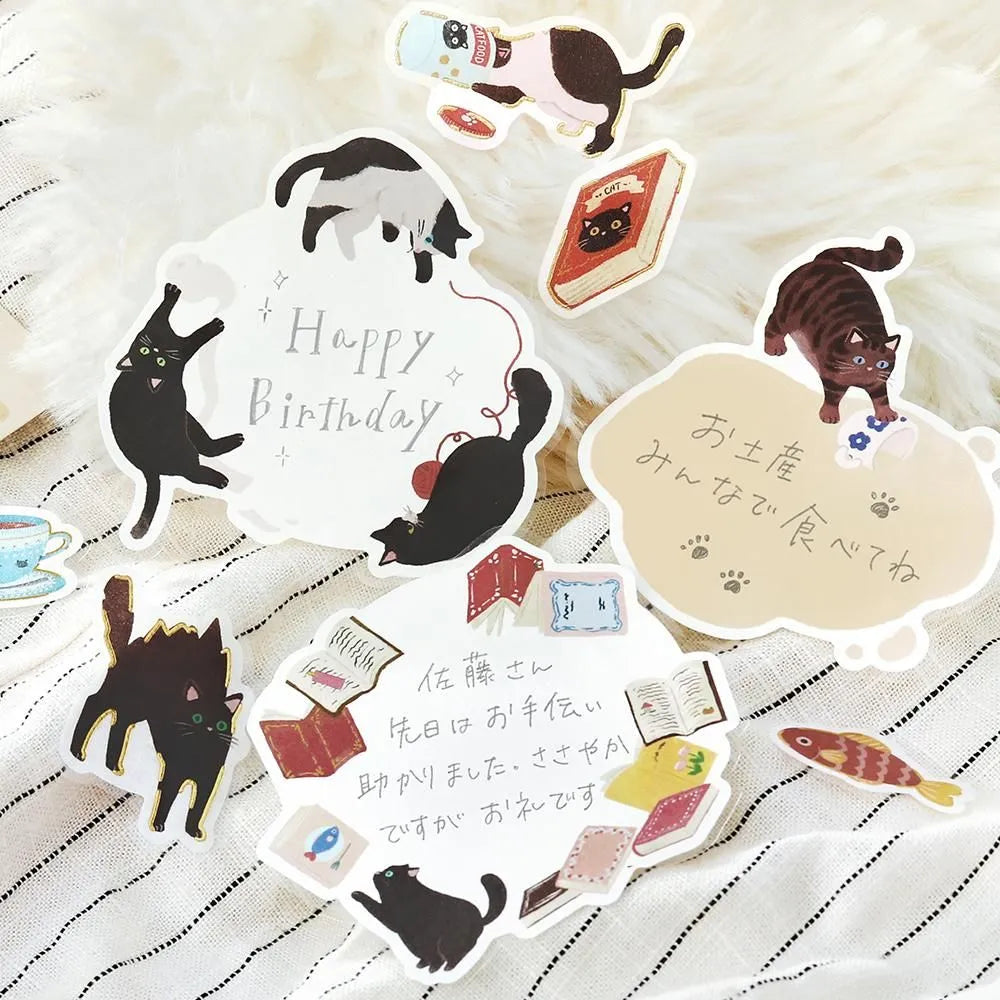 Cat Diary Memo Stickers Black
