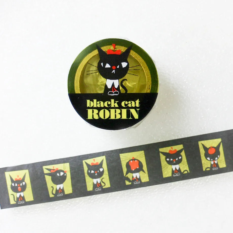 Black Cat Robin Transparent Tape Hyakumensho