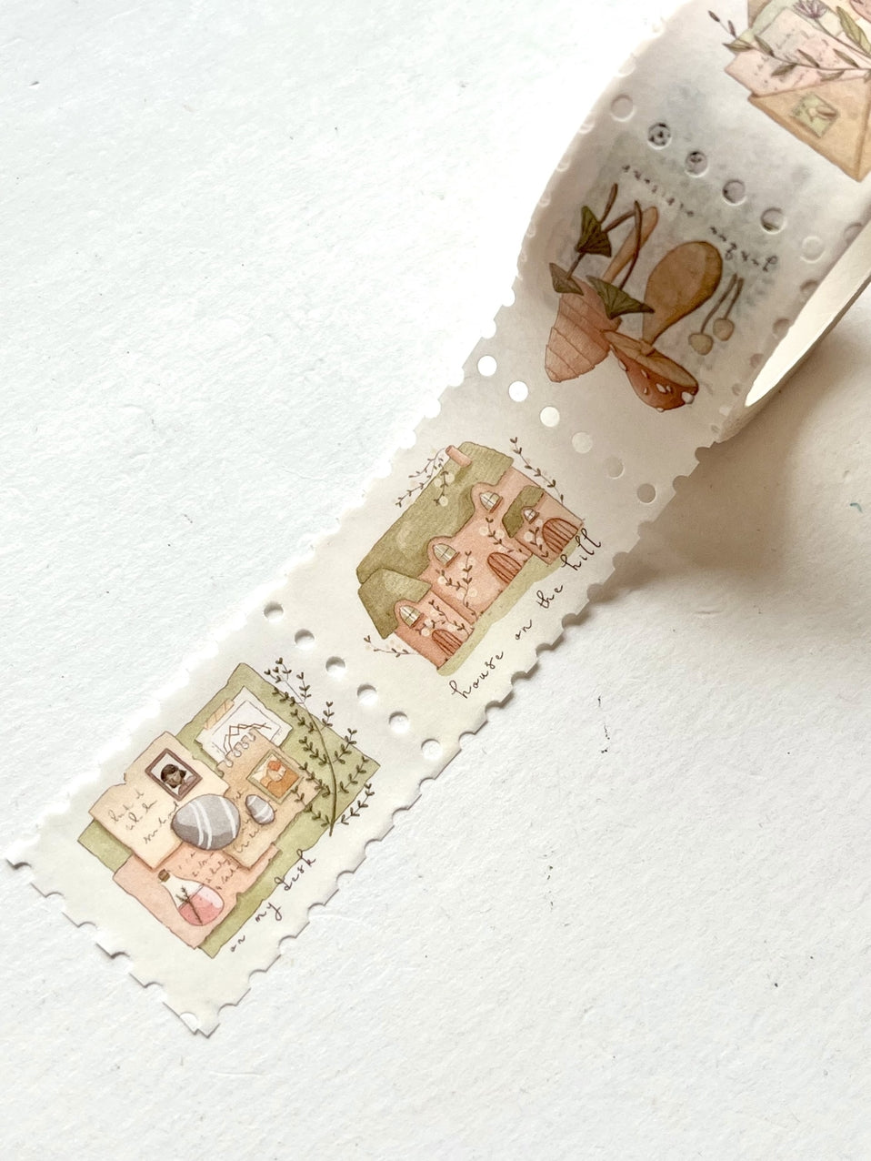 Nikki Dotti Washi Tape - Postage Stamp - At Home Beautiful washitape with muted illustrations that can be used as postage stamp look-a-like stickers