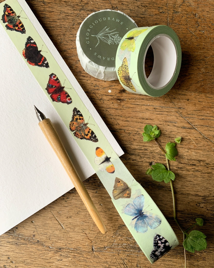 Georgiou Draws British Butterflies Washitape  Beautiful British butterflies! Originally painted with watercolours, this tape is intricately detailed and is perfect for nature and Entomology lovers. F