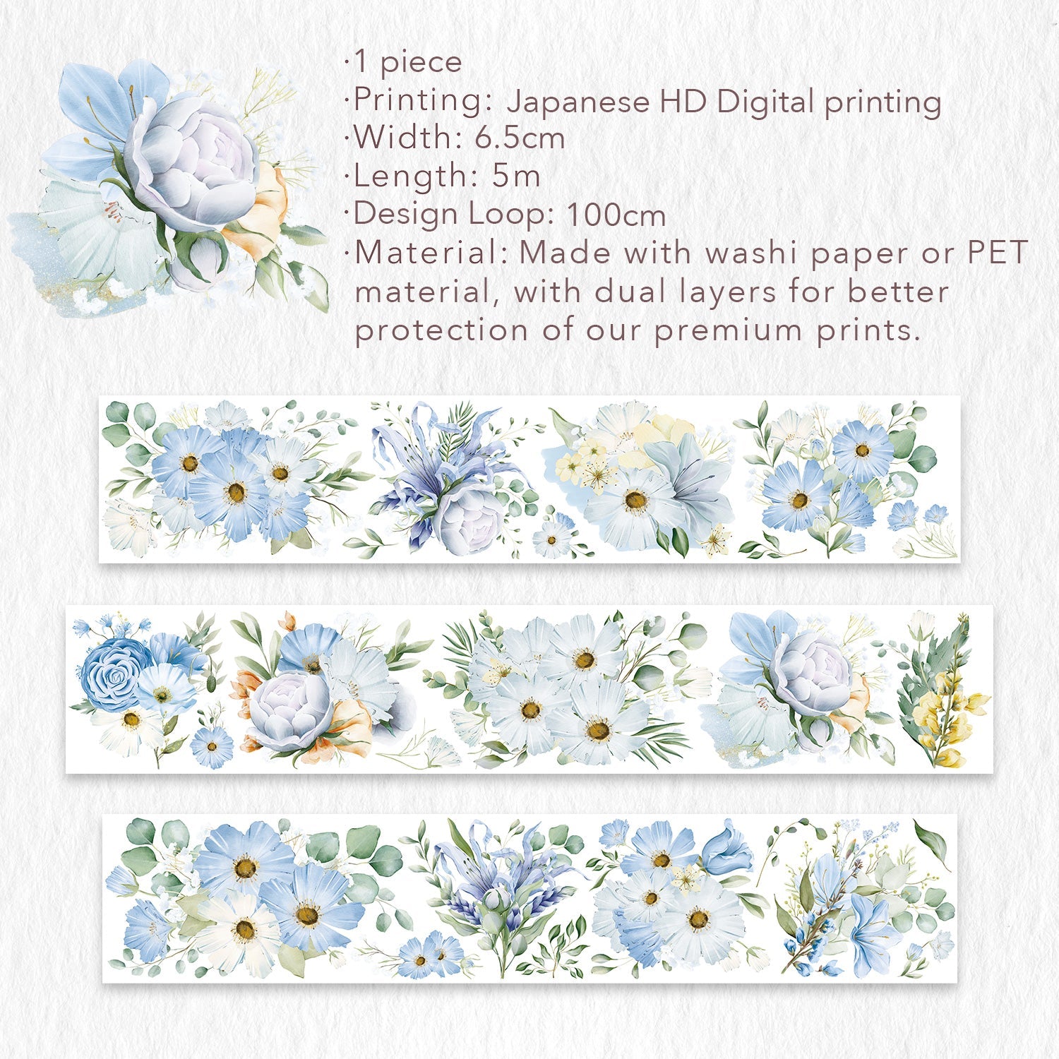 The Washi Tape Serene Wide Iridescent PET -tape 65mm