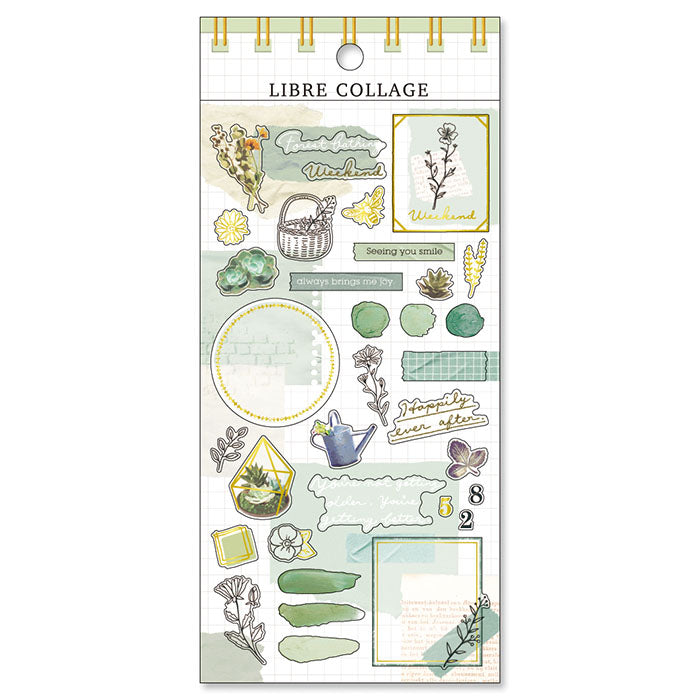 Mind Libre Collage Stickers Green Elevate your aesthetic with these exquisite vintage-inspired stickers crafted from delicate tracing paper and embellished with elegant foil accents.