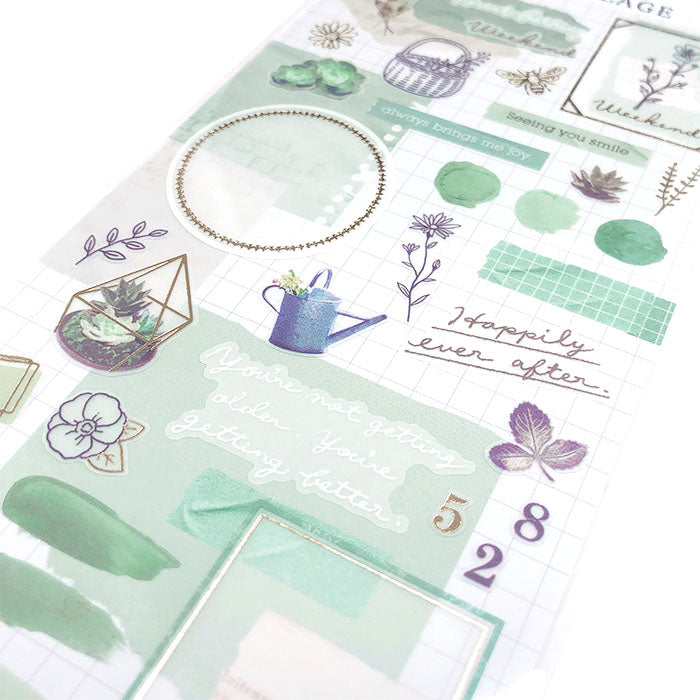 Mind Libre Collage Stickers Green Elevate your aesthetic with these exquisite vintage-inspired stickers crafted from delicate tracing paper and embellished with elegant foil accents.