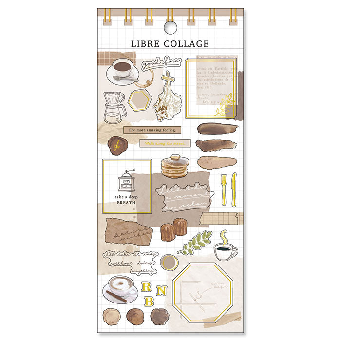 Mind Wave Libre Collage Stickers Brown  Elevate your aesthetic with these exquisite vintage-inspired stickers crafted from delicate tracing paper and embellished with elegant foil accents.