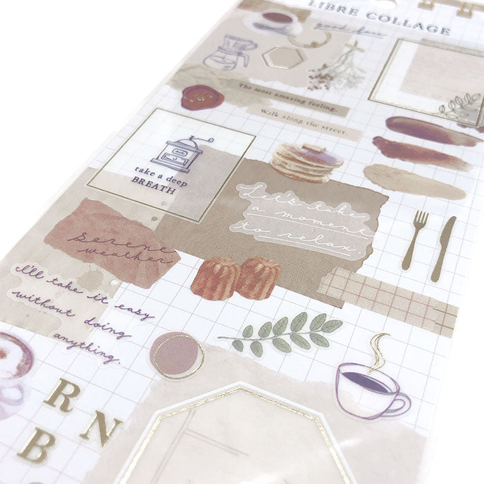 Mind Wave Libre Collage Stickers Brown  Elevate your aesthetic with these exquisite vintage-inspired stickers crafted from delicate tracing paper and embellished with elegant foil accents.