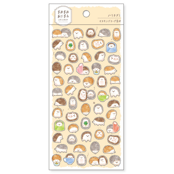 Mind Wave Sticker Mamemame Animal Hedgehog  Adorable washi stickers featuring cute and playful hedgehogs. Perfect for sprucing up planners, cards, and papercraft projects, these stickers add a touch of cuteness to any project.