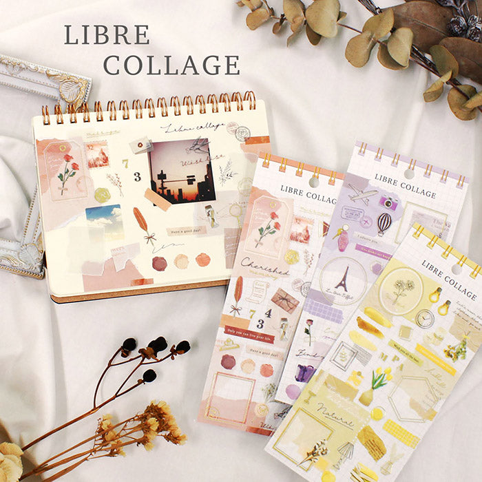 Mind Wave Libre Collage Stickers Purple  Elevate your aesthetic with these exquisite vintage-inspired stickers crafted from delicate tracing paper and embellished with elegant foil accents.