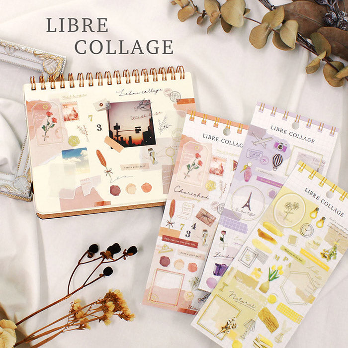 Mind Wave Libre Collage Stickers Yellow  Elevate your aesthetic with these exquisite vintage-inspired stickers crafted from delicate tracing paper and embellished with elegant foil accents.