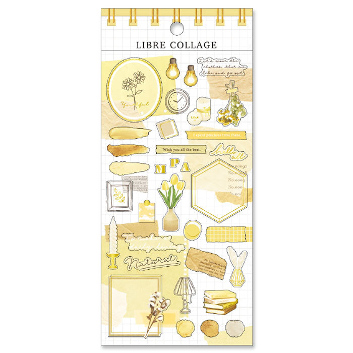 Mind Wave Libre Collage Stickers Yellow  Elevate your aesthetic with these exquisite vintage-inspired stickers crafted from delicate tracing paper and embellished with elegant foil accents.